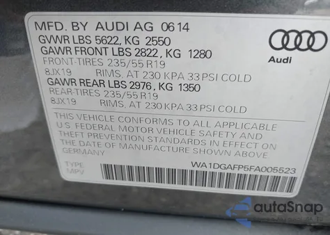 2015 Audi Q5 3.0T Premium Plus z USA, uszkodzony, nr VIN WA1DGAFP5FA005523